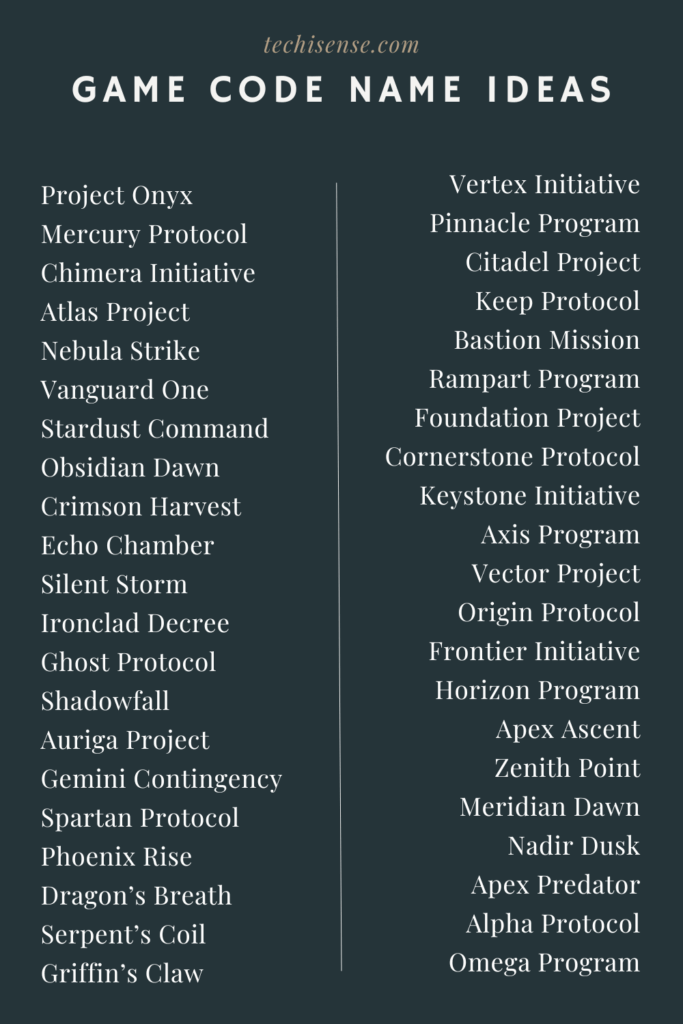 950+ Cool Code Name Ideas for Teams, Games, Project & More 3 Game Code Name Ideas
